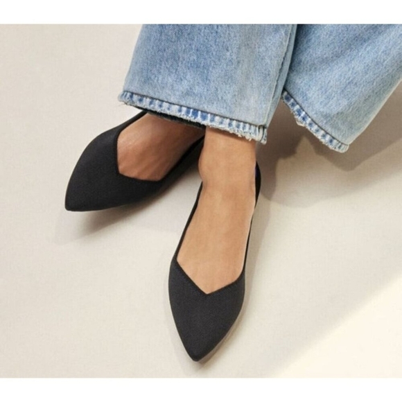 Rothy’s “THE POINT” Black Knitted Pointed Toe Slip On Flats Women’s Size 9 W - Picture 2 of 14